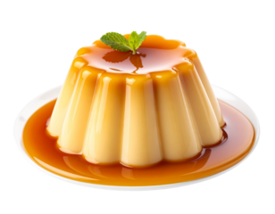 Delicious Caramel Custard Dessert with Mint Garnish.