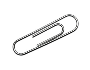 A Single Silver Metal Paperclip Isolated on a White Background.