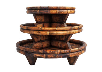 Corner shelf unit with three bamboo tiers isolated on transparent background