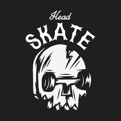 Vintage illustration of a skull shaped skateboard logo © INK Studio 