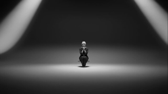 Person With a Mask Sits Silently in a Dark and Gloomy Room