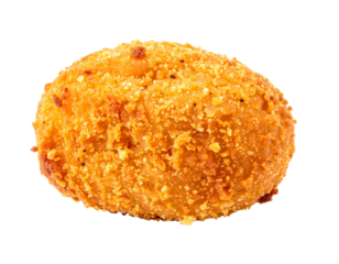 Crispy golden arancini rice ball with breadcrumbs and spices.