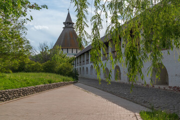 Krasnye Vorota (Red gate) Tower on the territory of the Astrakhan Kremlin Historical and Architectural complex on a sunny spring day, Astrakhan, Russia