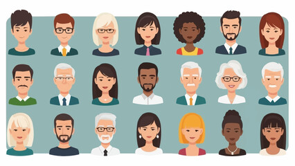 Diverse Group of People Avatar Icons Representing Different Ages and Genders.