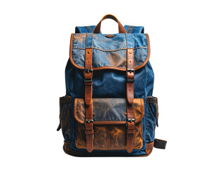 Vintage Denim and Leather Backpack for Travel and Outdoor Adventures.