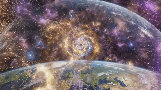 Cosmic Spiral Vortex Opening Above Planet Earth - Multiverse Travel Concept
