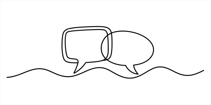 Continuous line drawing of two overlapping speech bubbles for communication Vector, illustration