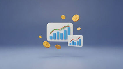 Financial Growth Charts with Coins and Graphs.