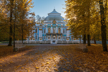 Hermitage pavilion in the Catherine Park of Tsarskoye Selo on a sunny autumn day, Pushkin, St. Petersburg, Russia