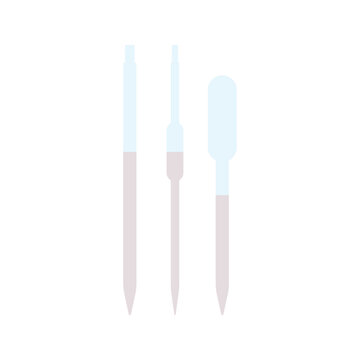 Flat vector illustration of laboratory graduated pipette, volumetric pipette, plastic dropper pipette used for scientific research and education.