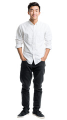 Fototapeta premium Portrait of a smiling Japanese young man isolated on transparent background as a png.