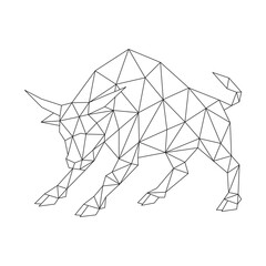 Polygonal line art of cow is about to gore vector