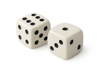 Two white gambling dice for chance and games