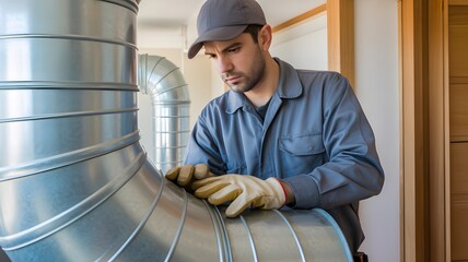 Professional HVAC Technician Inspecting Residential Air Ventilation Duct System