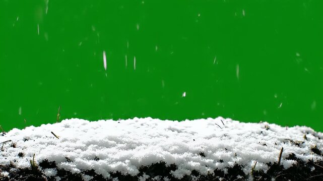 Hail Storm Falling on Ground with Green Background.