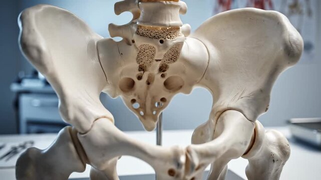Detailed anatomical model of the human pelvis for educational purposes.
