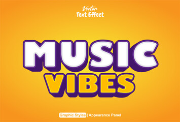 text effect music vibes with 3d style in orange and white.