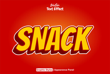 snack text effect with 3d style in yellow and red.