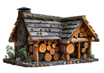 Solar powered insect hotel with native bee chambers isolated on transparent background