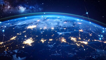 Glowing Earth view with networks overlaid, set against space