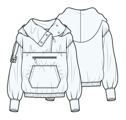Women's windbreakers flat sketch vector mockup template technical illustration. © Clothing Design