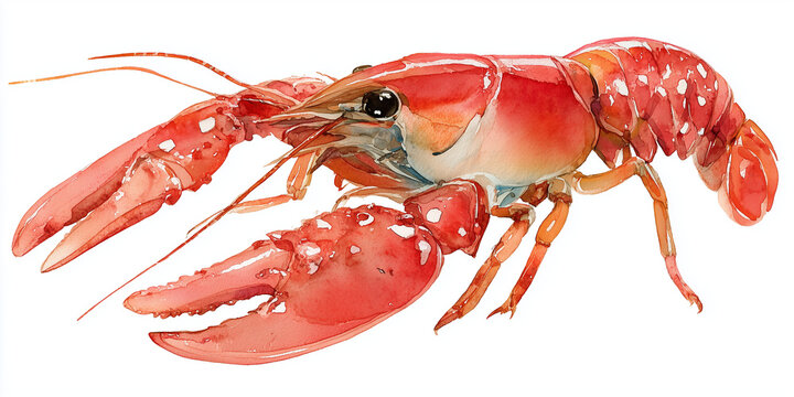 Watercolor illustration of Crawfish, hand-painted watercolor style, realistic anatomy, soft pastel tones, subtle texture, isolated on white background