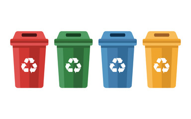 Vector art of colorful recycling bins with recycle symbols