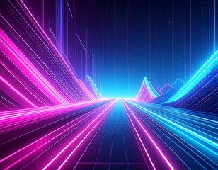 Futuristic digital landscape with neon streaks and light trails