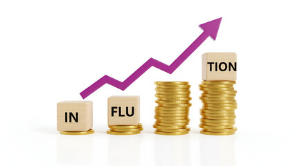 Growth and financial success concept: stacked coins with rising arrow and building blocks for investment, business growth, and profitability visuals
