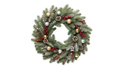 Festive Christmas Wreath With Ornaments Berries And Pinecones