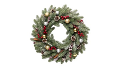 Festive Christmas Wreath With Ornaments Berries And Pinecones
