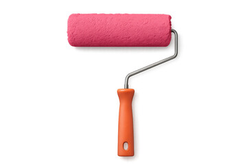 Obraz premium Pink paint roller with orange handle on transparent background