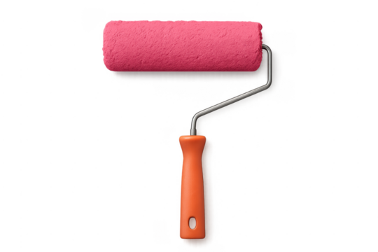 Pink paint roller with orange handle on transparent background - Powered by Adobe