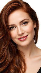 Obraz premium A beautiful young woman with long red hair smiling at the camera