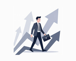 Fototapeta premium Business Man Walking Upward Trend Arrows