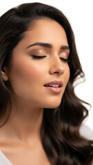 Obraz premium A serene woman with closed eyes and elegant makeup in a peaceful pose
