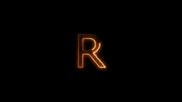 Animated neon letter R. Educational concept with neon letter. alphabet footages font word template sign symbol on black background.