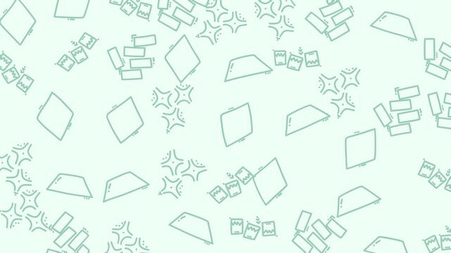Geometric shapes with diamonds, trapezoids, stars, and rectangles in a modern design layout. Suitable for abstract backgrounds or patterns.