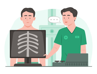 Doctor Examined the Patient Using an X-ray Following Medical Procedure for Healthcare and Health Check-Up Concept Illustration