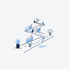 Business Growth Strategy Path with Icons and Charts.