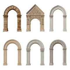 Collection of Six Ornate Stone Arches and Architectural Elements