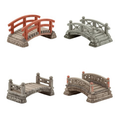 Assortment of Miniature Stone and Red Garden Bridges