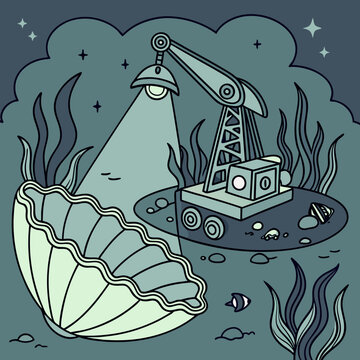 Underwater Robot Exploring Seashell at Night