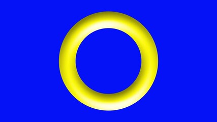 A bright yellow ring floats against a vibrant blue background, creating a simple yet striking visual.