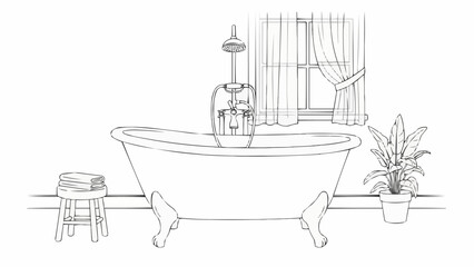 Vintage clawfoot bathtub with showerhead and window view.