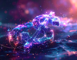 Glowing digital dollar sign with network connections in dark background