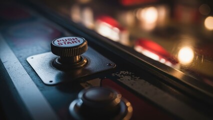 Close-up of a pinball machine's start button, evoking nostalgia