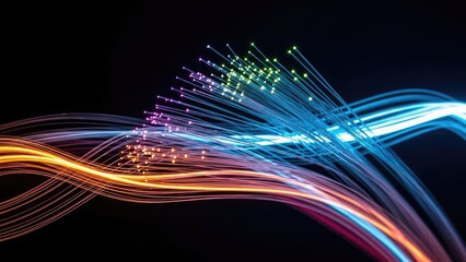 Colorful strands of light in a network-like pattern against a dark background