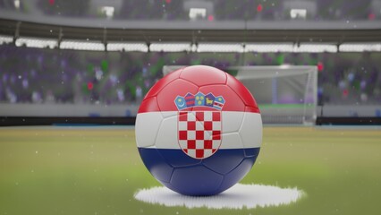 Vibrant Croatian football on lush green pitch within a grand stadium, symbolizing national pride
