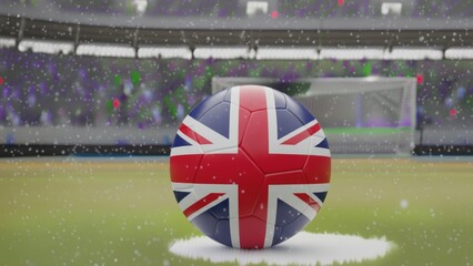 United Kingdom football in snowy stadium scene depicting national pride for winter sports events
